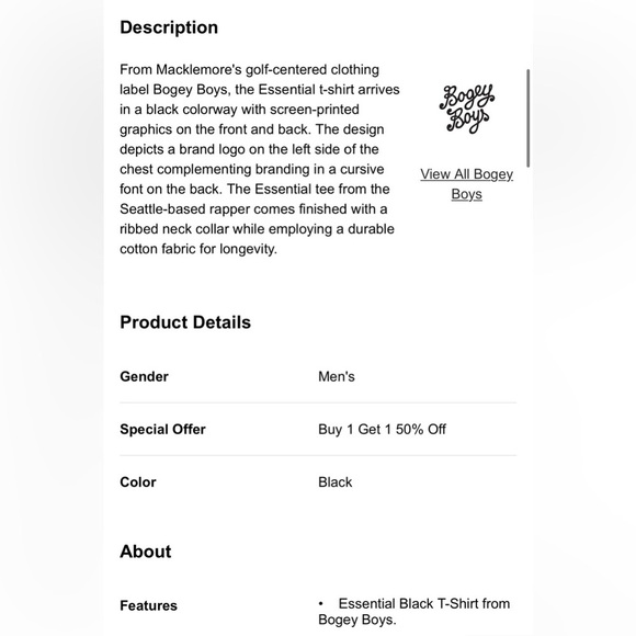 Bogey Boys Essential Black Men’s T-Shirt Midweight , size Large - Picture 8 of 8